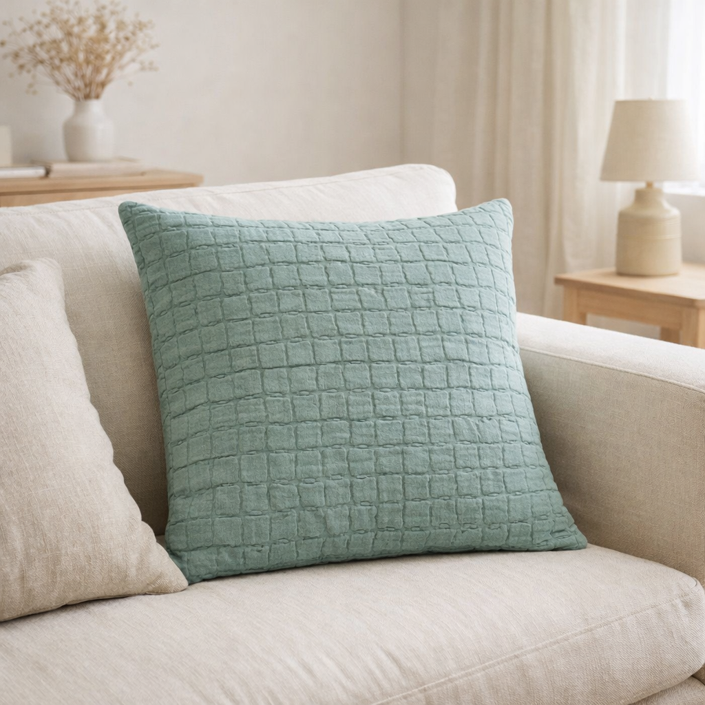Coussin Stonewashed Swami Lichen 45 X 45 en situation