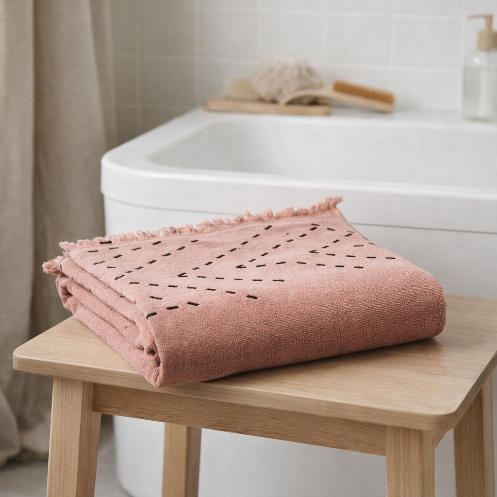 Drap de douche Julia Blush 70 x 140 en situation