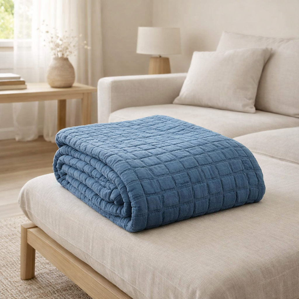 Plaid stonewash Swami Tempête 130 x 200 en situation