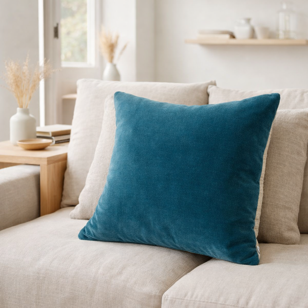 Coussin uni Elise Riviera 45 x 45 en situation