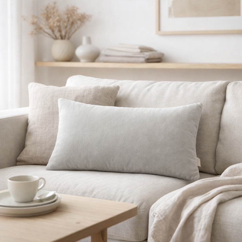Coussin uni Elise Perle 30 x 50 en situation