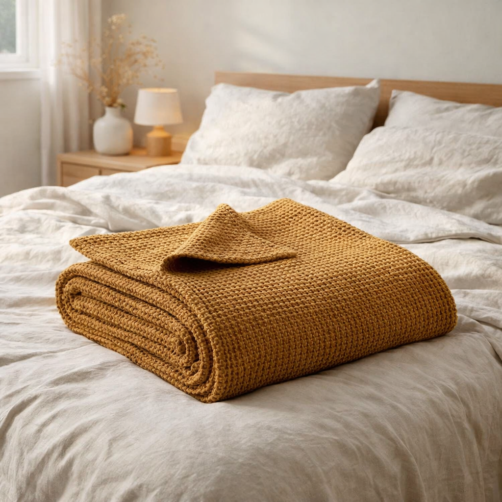 Jeté de lit stonewashed Maia Bronze 240 x 260 en situation