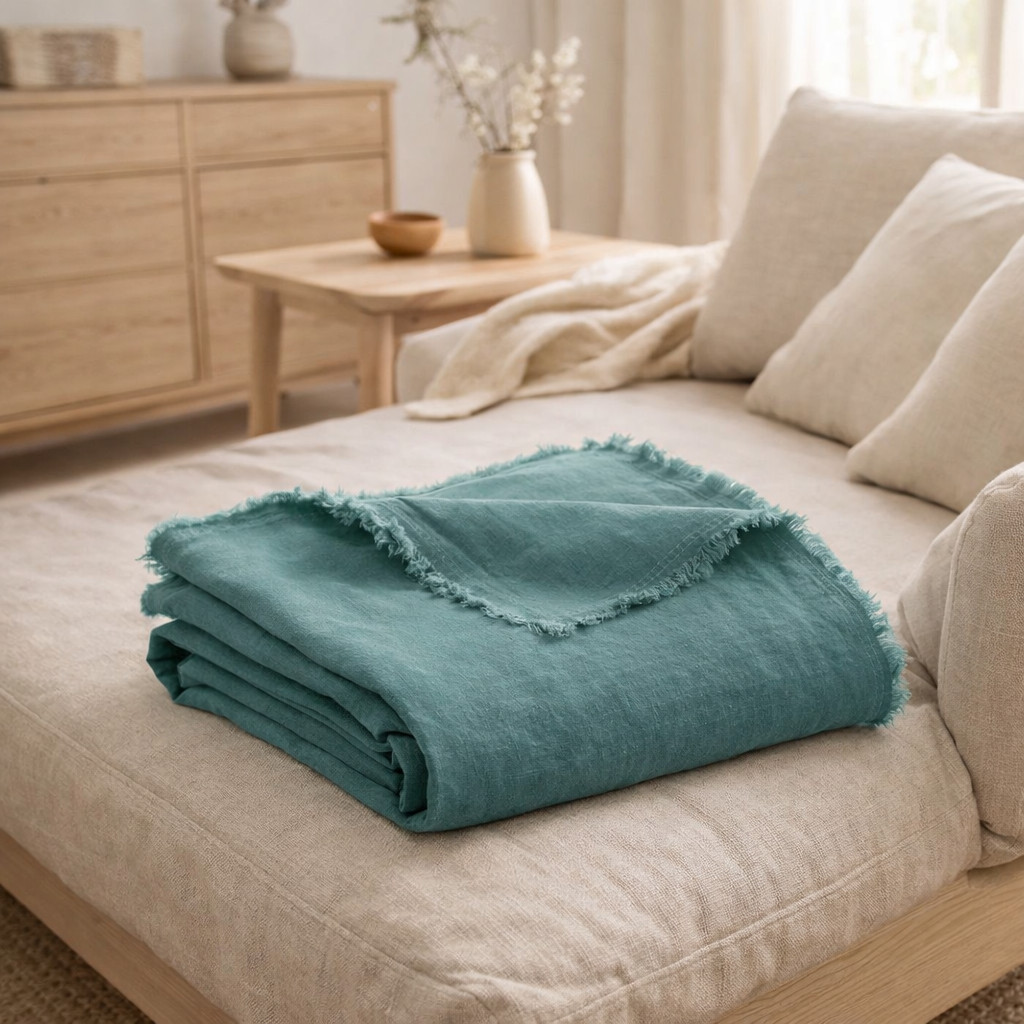 Plaid Zeff Nomade Prusse 130 x 180 en situation