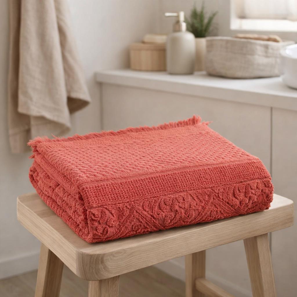 Drap de douche uni Zoé Brique 70 x 140 en situation