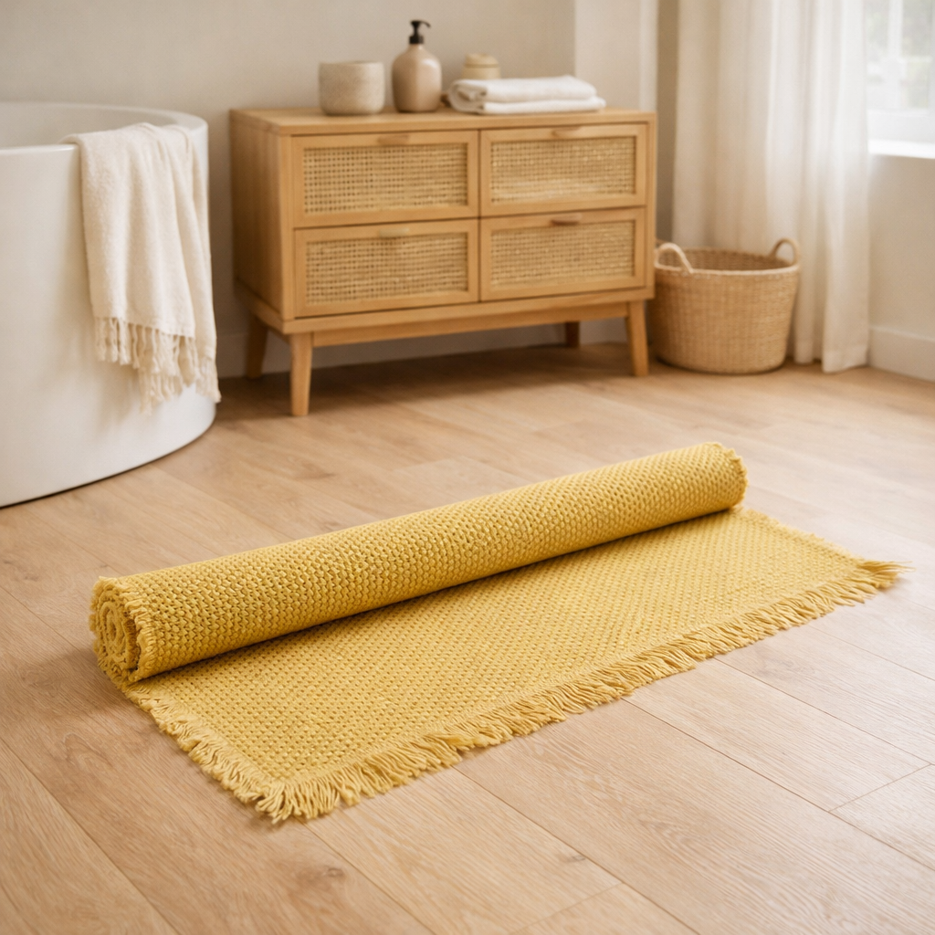 Tapis de bain uni Elly Curry 54 x 110 en situation