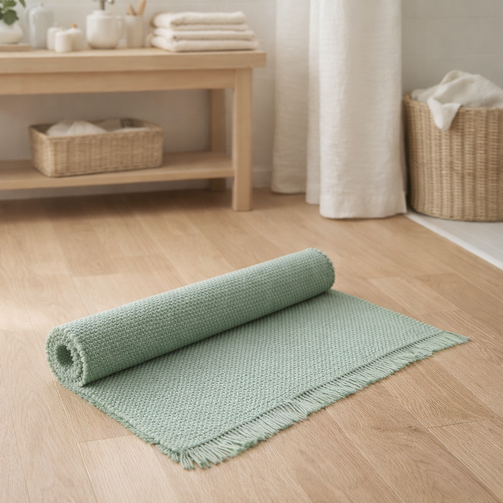 Tapis de bain uni Elly Opaline 54 x 64 en situation