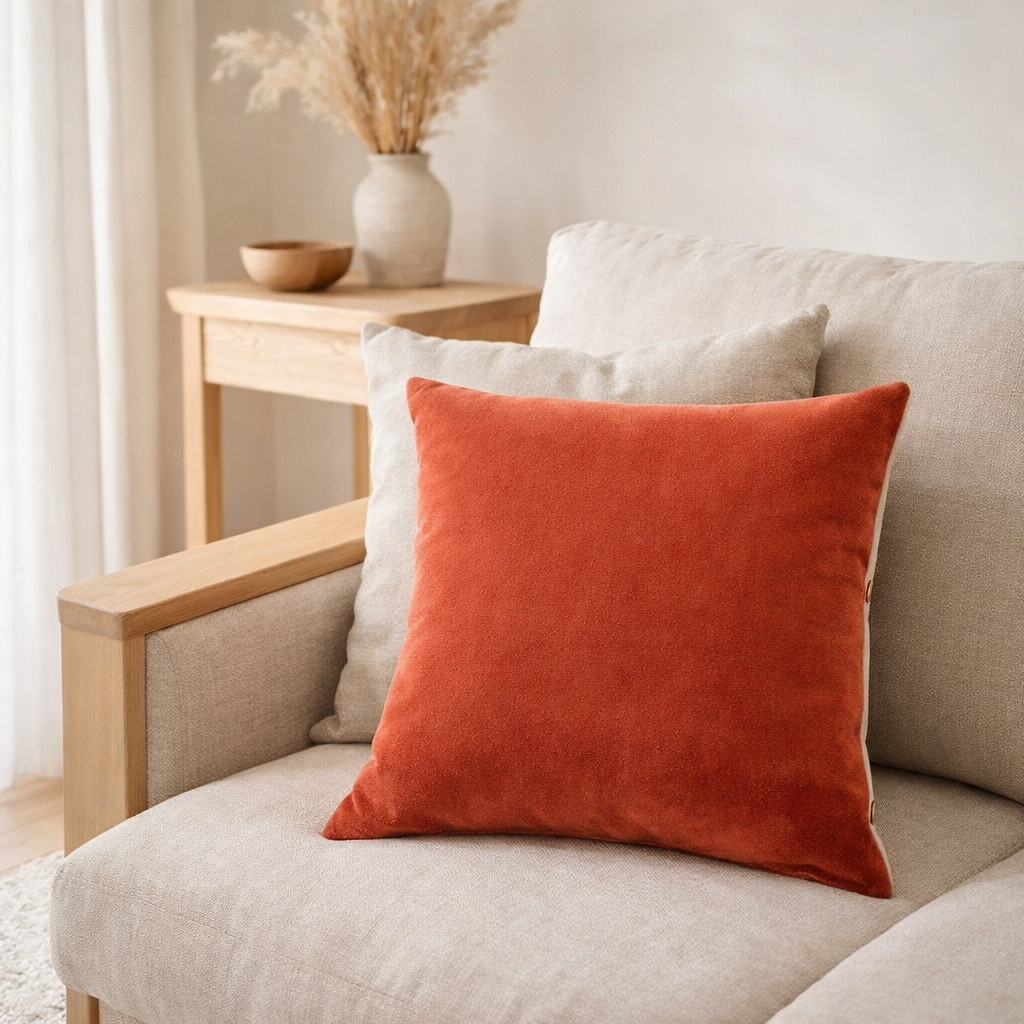 Coussin uni Elise Marmelade 45 x 45 en situation