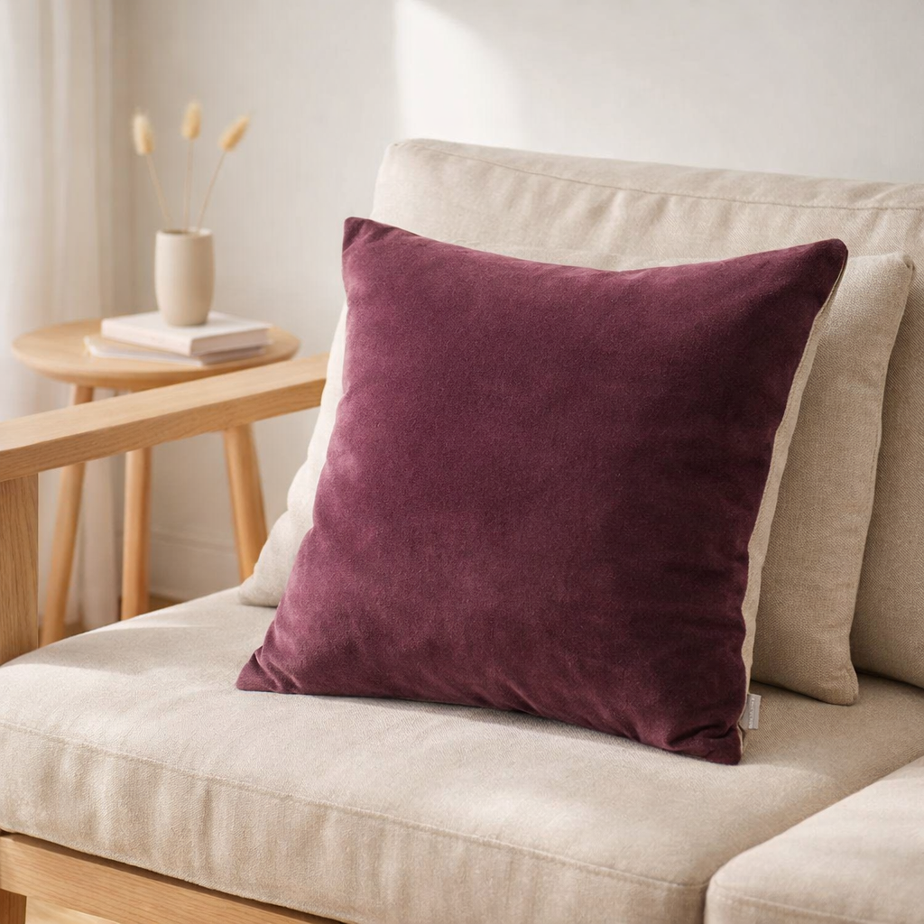 Coussin uni Elise Lilas 45 x 45 en situation