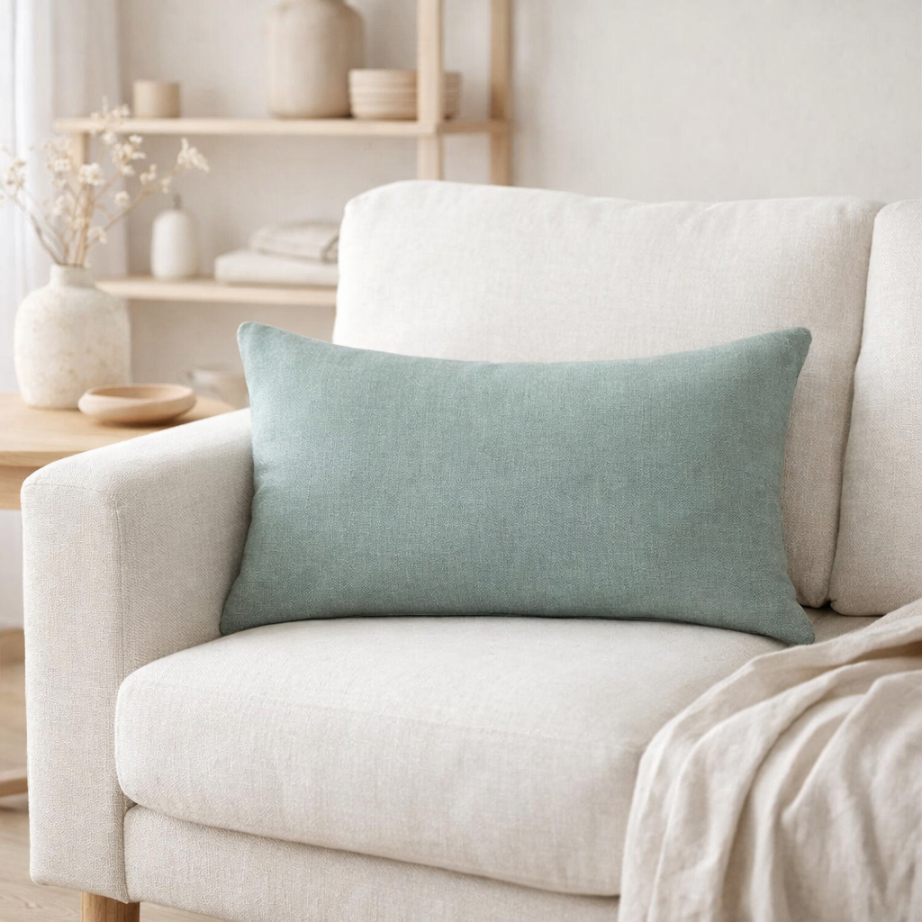Coussin uni Zeff Vert de gris 30 x 50 en situation