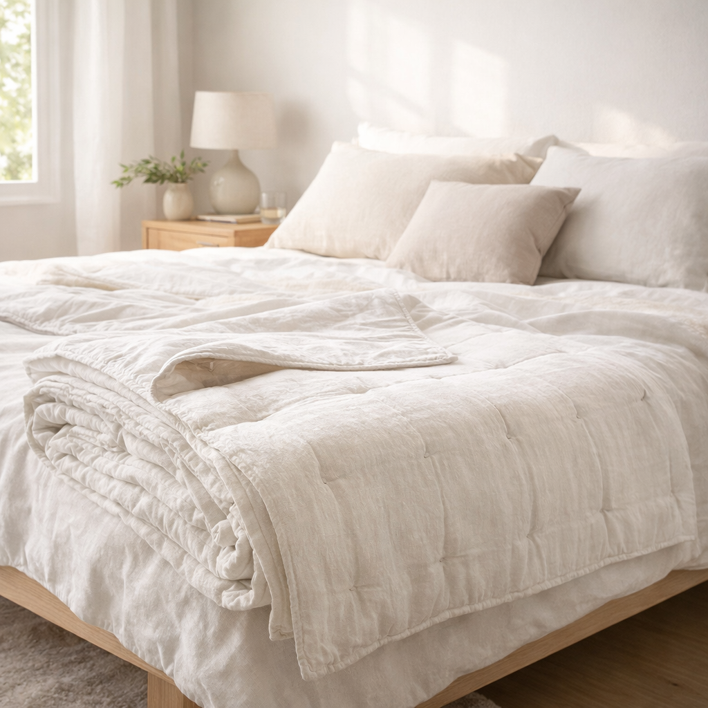Jeté de lit Stonewashed Zeff Blanc 180 x 260 en situation