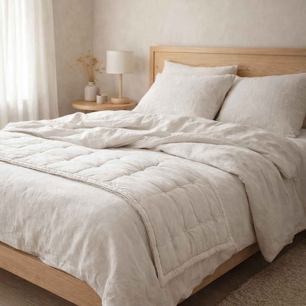 Chemin de lit Stonewashed Zeff Blanc 90 x 240 en situation