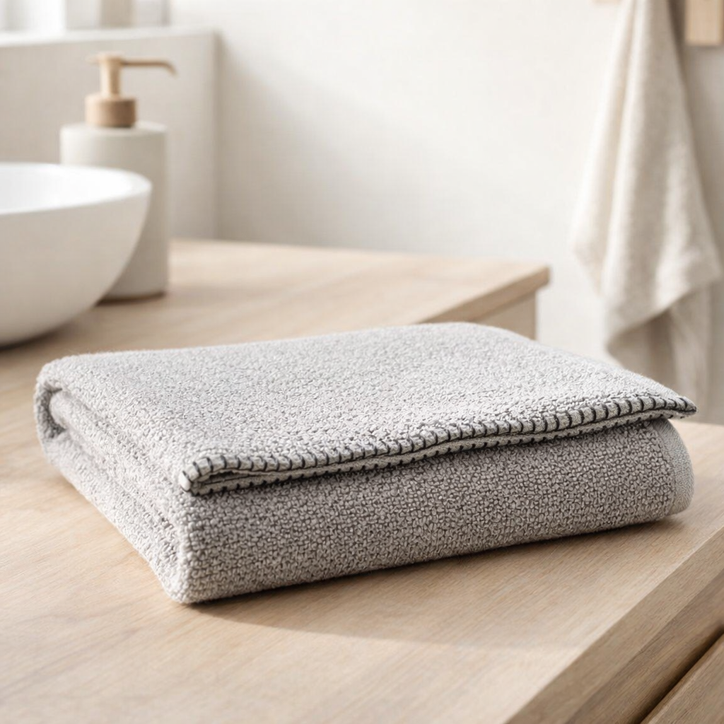 Serviette de toilette Bora Perle 50 x 100 en situation