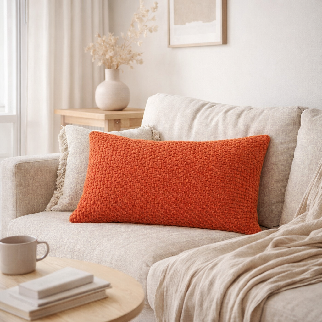 Coussin stonewashed Tana Rooibos 40 x 65 en situation