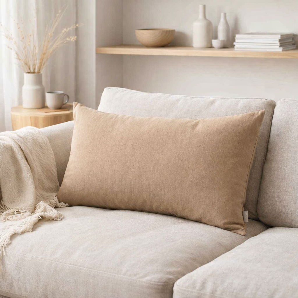 Coussin uni Zeff Sable 40 x 65 en situation