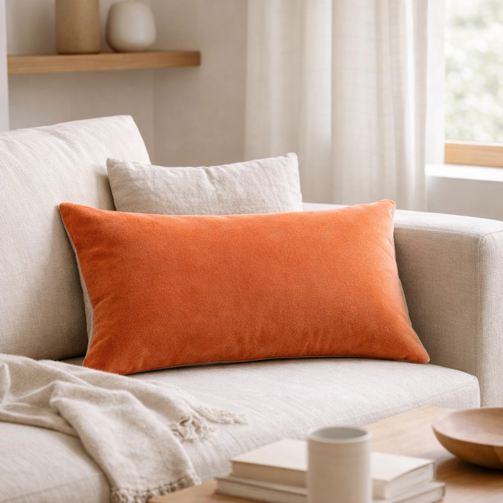 Coussin uni Elise Marmelade 30 x 50 en situation