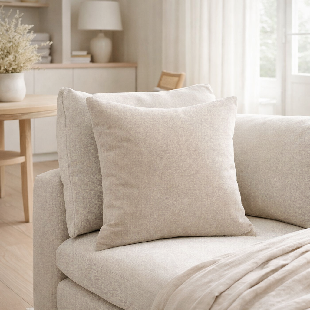 Coussin uni Elise Grège 45 x 45 en situation