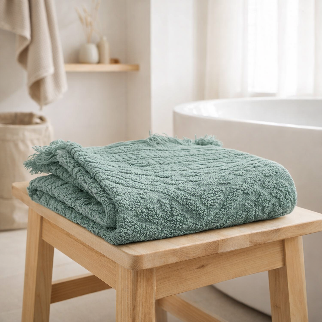 Drap de Bain Zoé Vert de Gris en situation