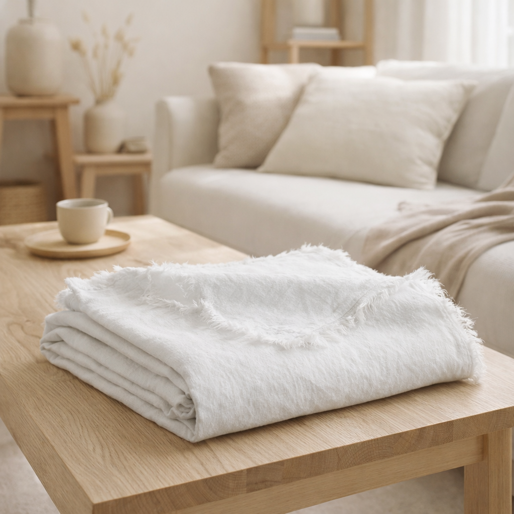 Plaid Zeff Nomade Blanc 130 x 180 en situation
