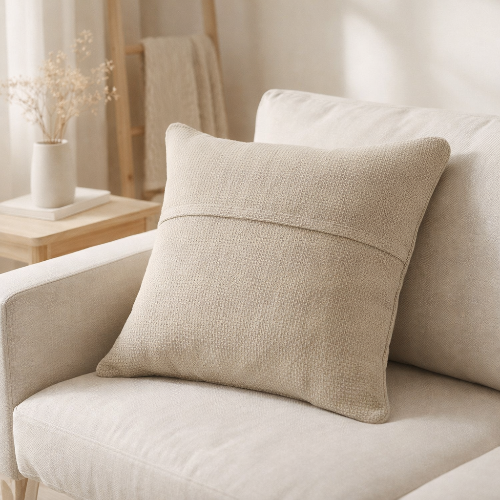 Coussin stonewashed Maia Bronze 45 x 45 en situation