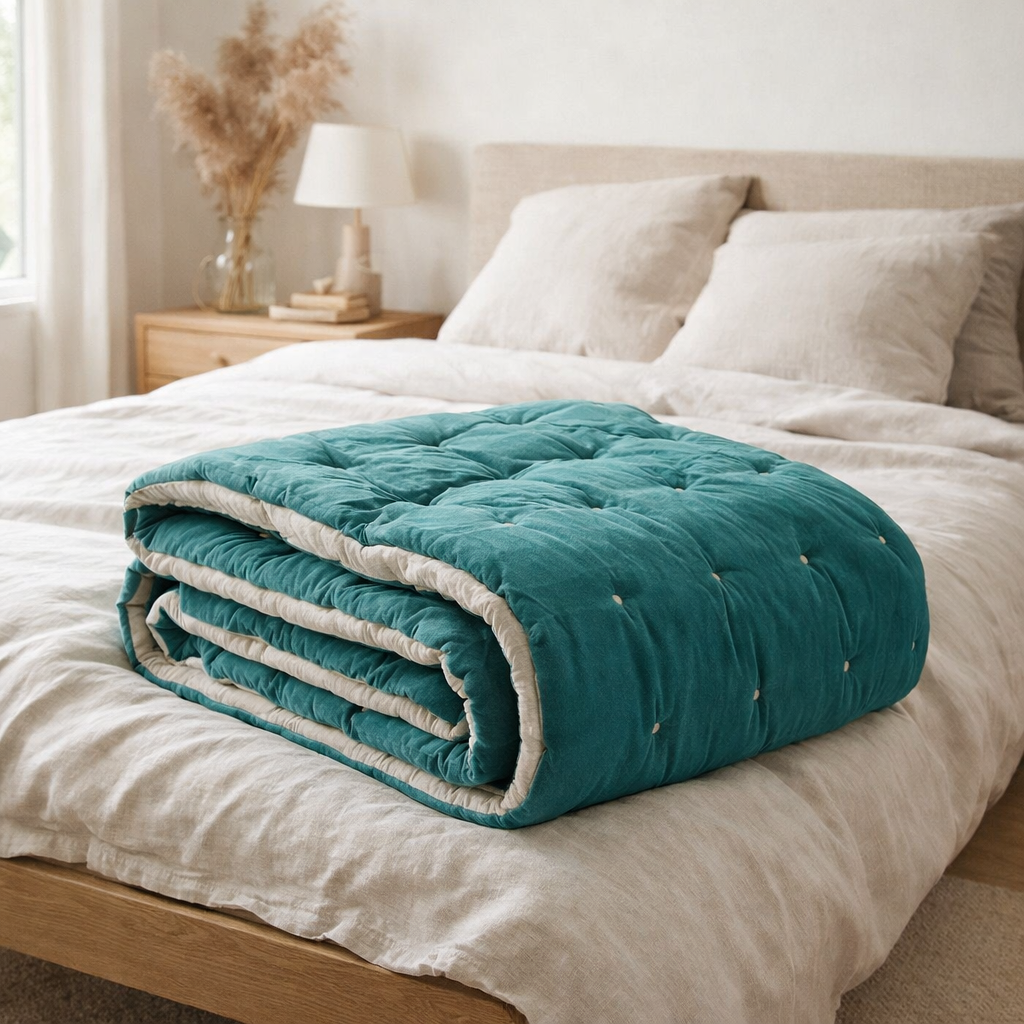 Edredon Uni Elise Vert de Gris 160 X 160 en situation