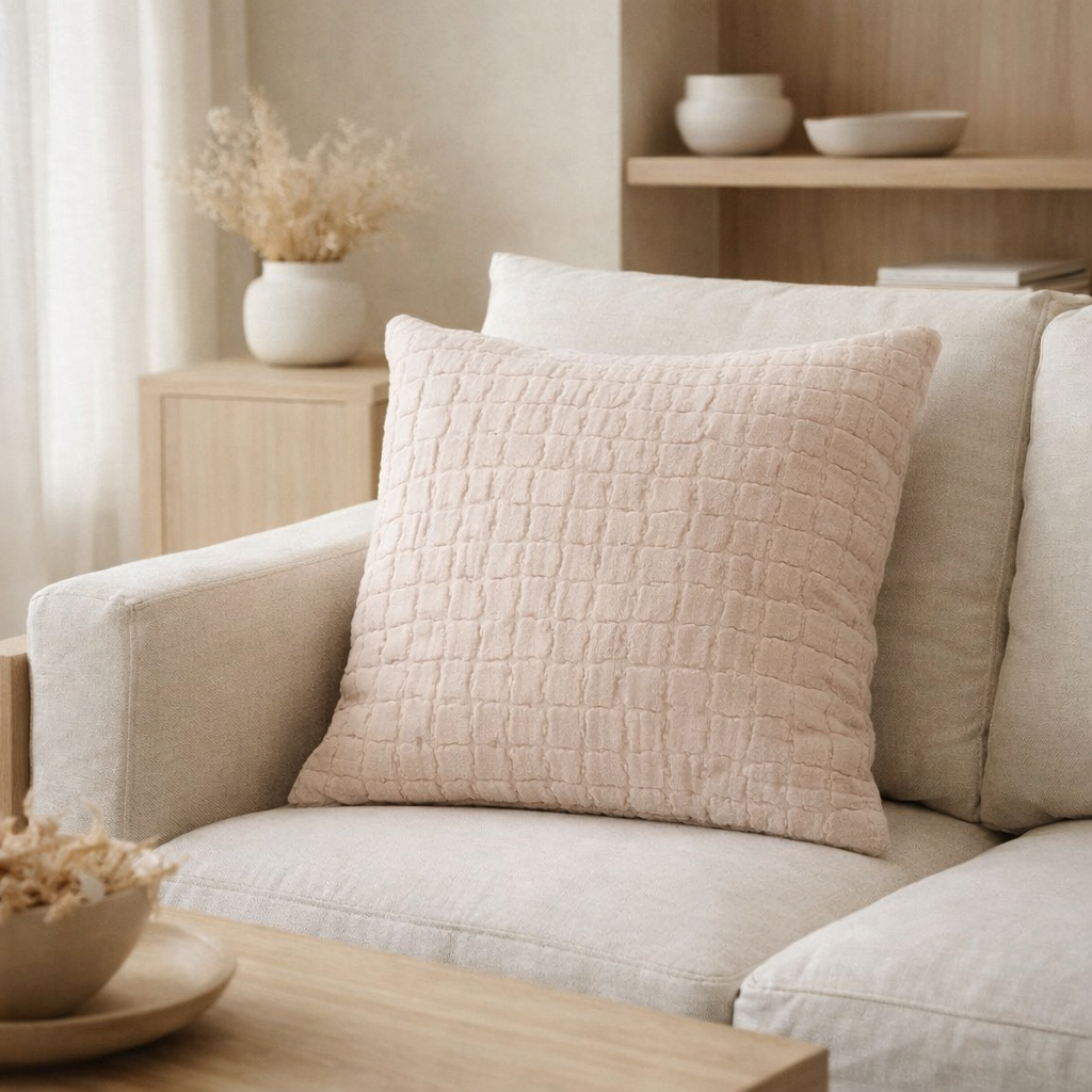 Coussin stonewash Swami Nude 45 x 45 en situation