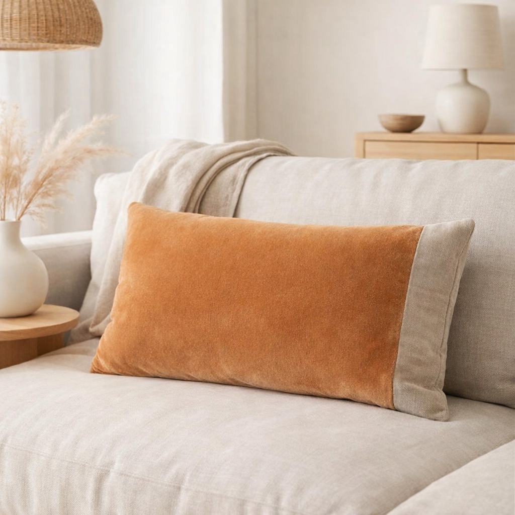 Coussin uni Elise Ocre 30 x 50 en situation