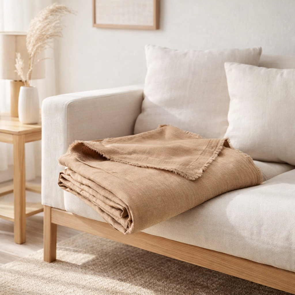 Plaid Zeff nomade Sable 130 x 180 en situation