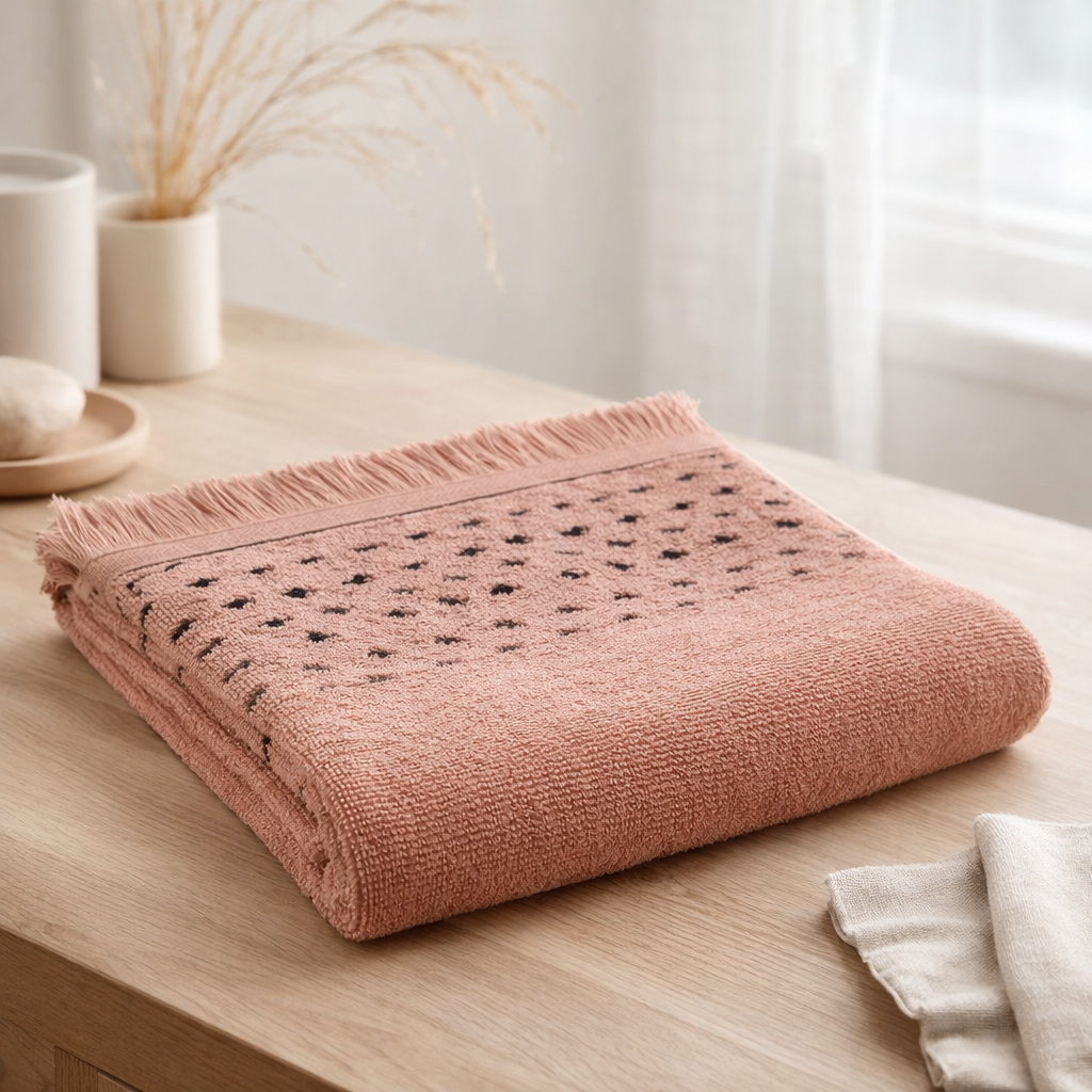 Serviette de toilette Julia Blush 50 x 100 en situation