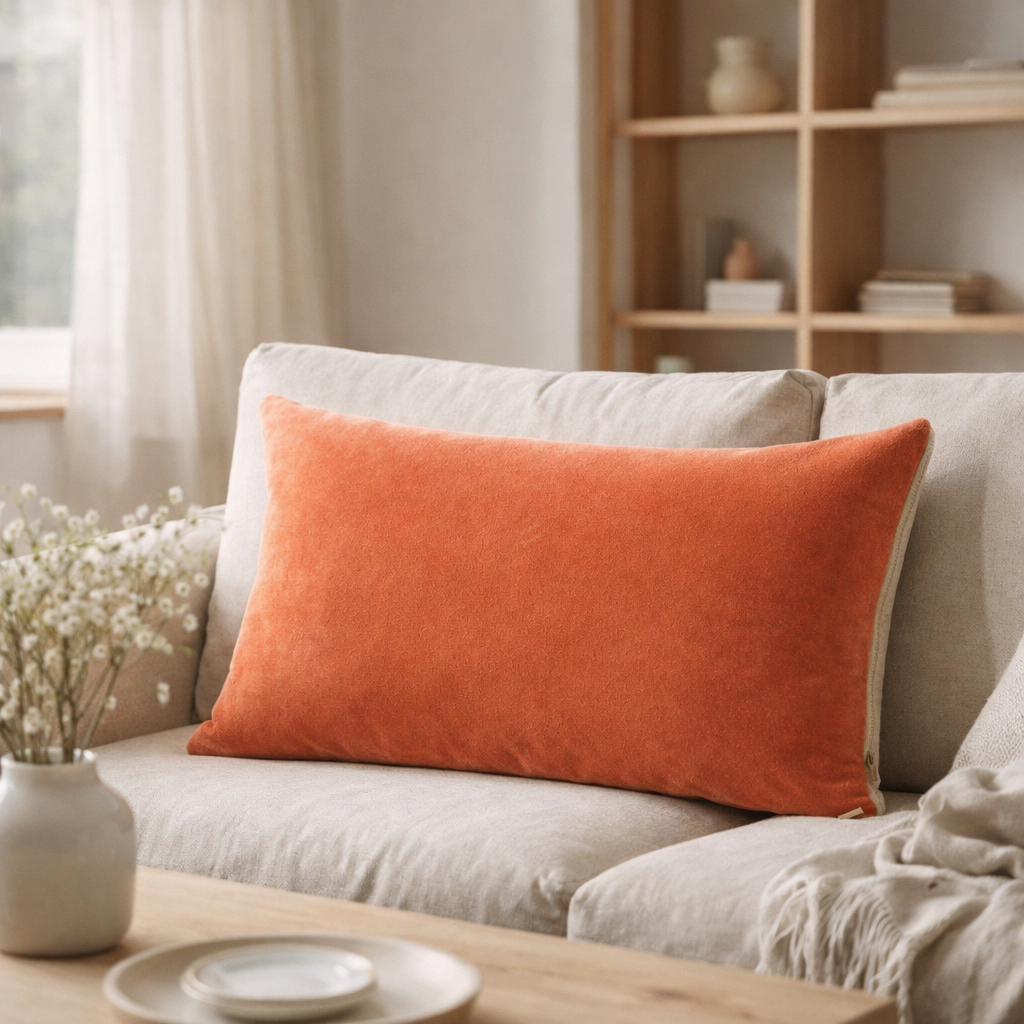 Coussin uni Elise Marmelade 40 x 65 en situation