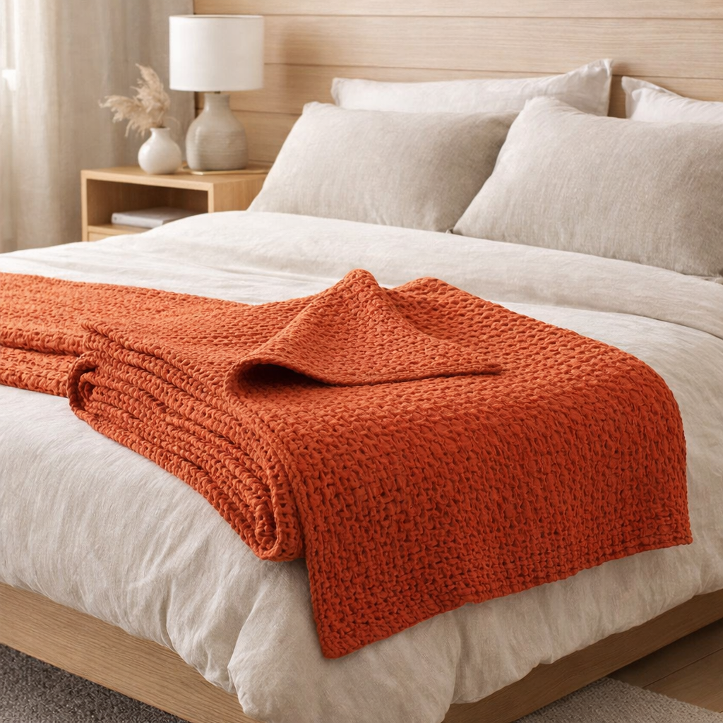 Jeté stonewashed Tana Rooibos 180 x 260 en situation