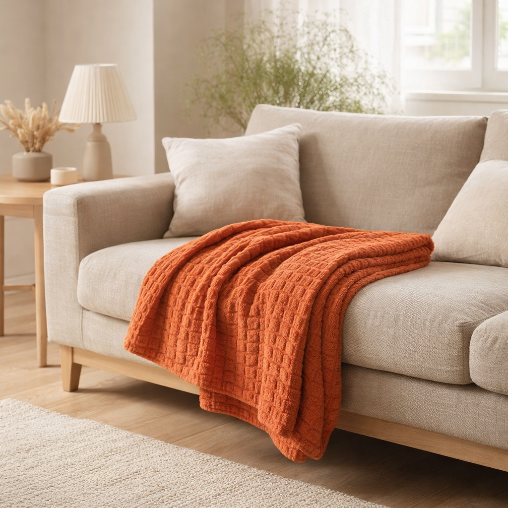 Plaid stonewash Swami Rooibos 130 x 200 en situation