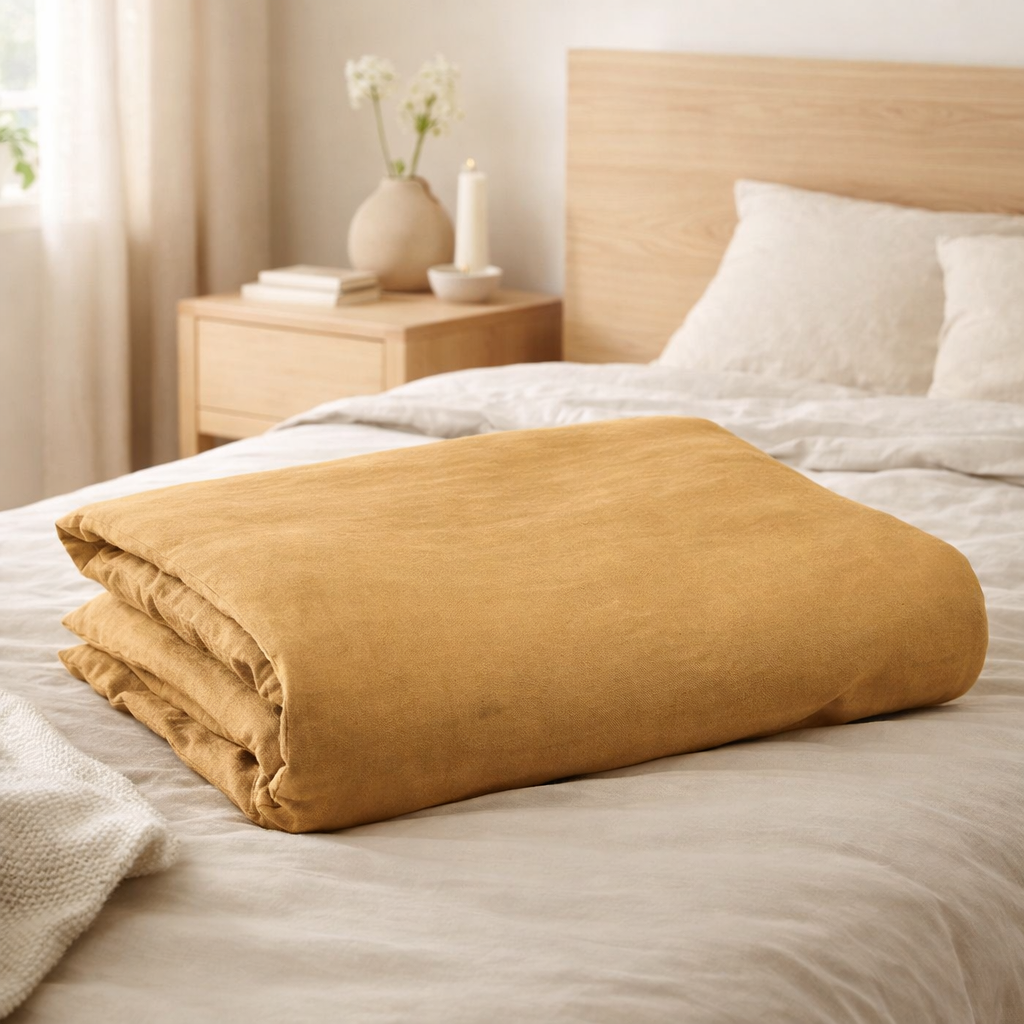 Housse de couette stonewashed Zeff Ocre 240 x 220 en situation