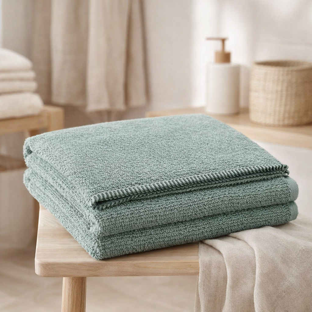Drap de bain Bora Sauge 90 x 150 en situation