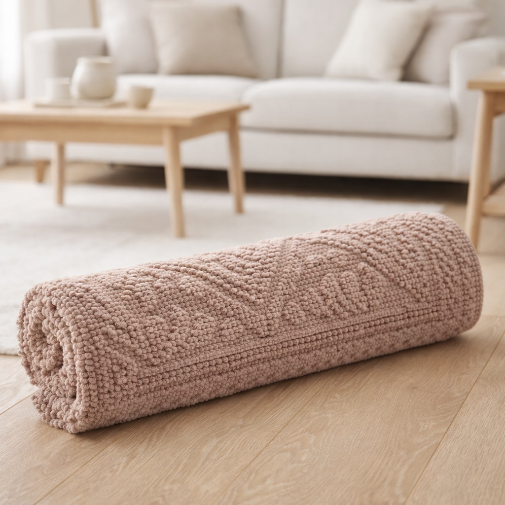 Tapis de bain uni Enzo Aubepine 54 x 110 en situation