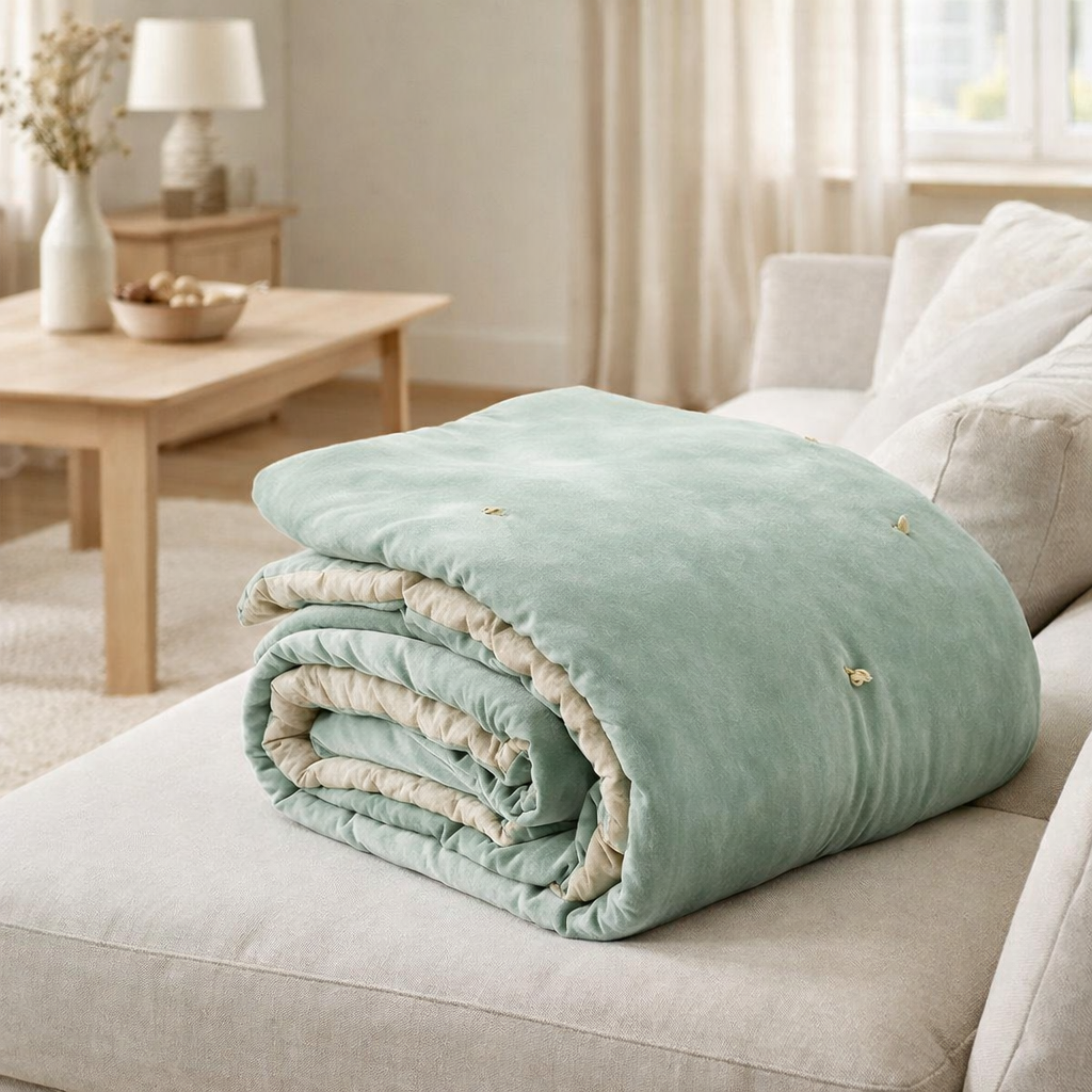 Plaid points noués Elise Opaline 140 x 200 en situation