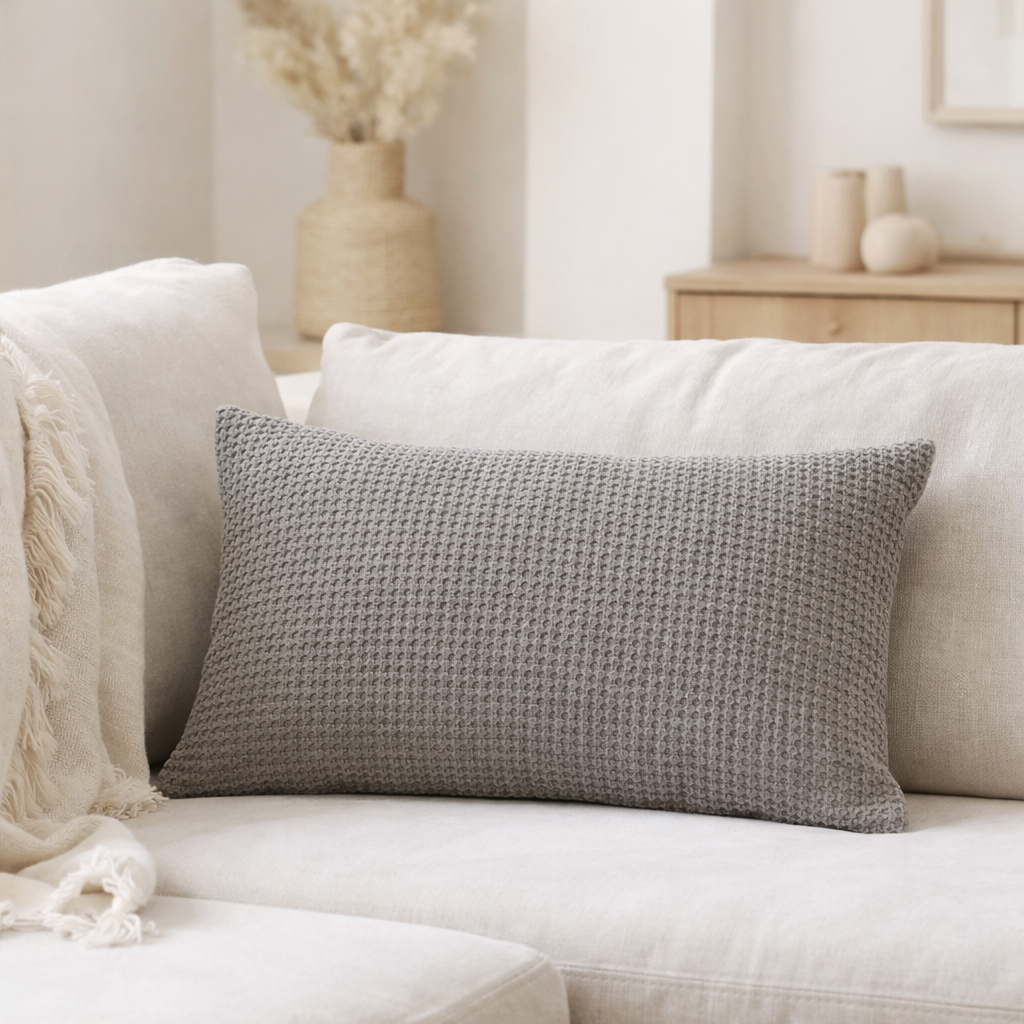 Coussin Maia Gris Tourterelle 30 X 50 en situation
