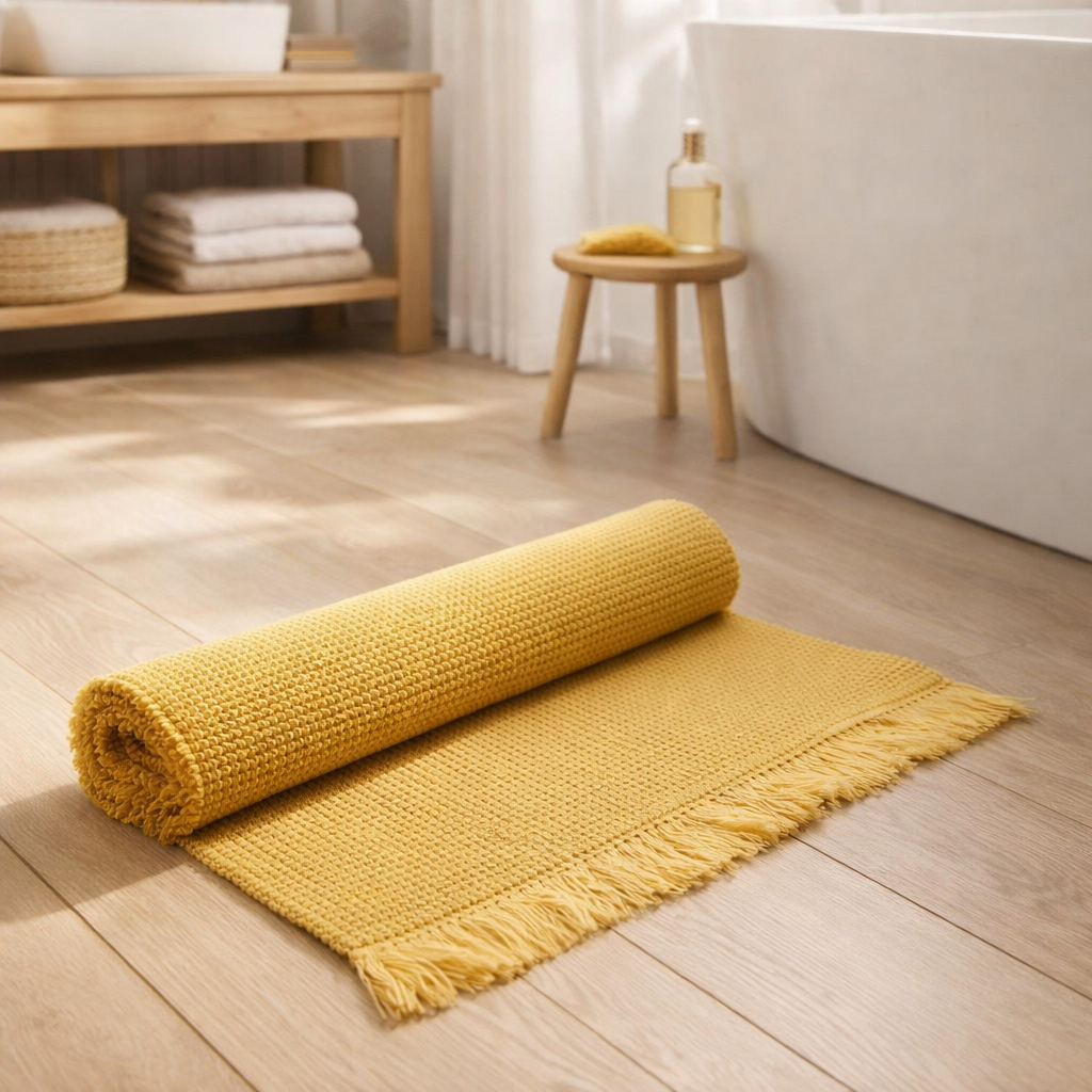 Tapis de bain uni Elly Curry 54 x 64 en situation