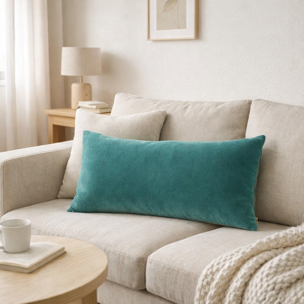Coussin UNI ELISE VERT DE GRIS 40 X 65 en situation