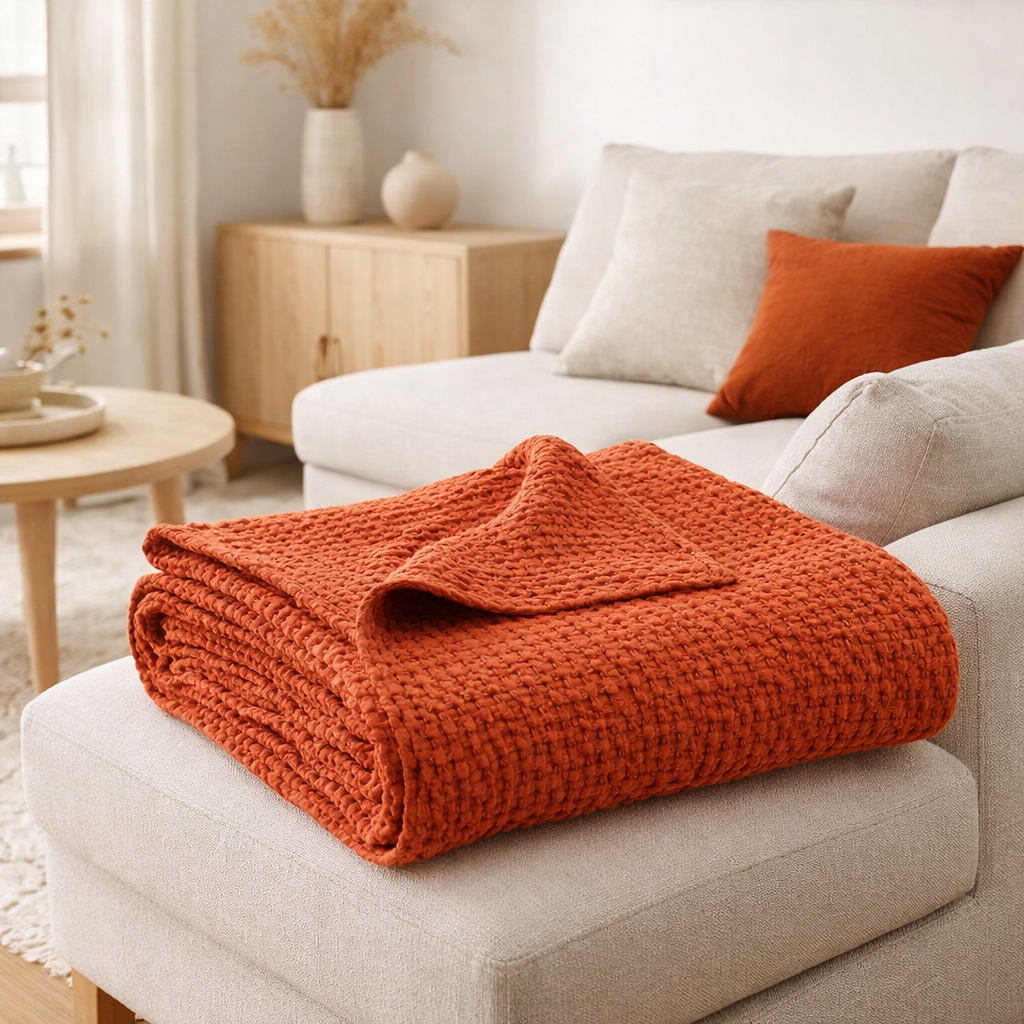 Plaid stonewashed Tana Rooibos 140 x 200 en situation