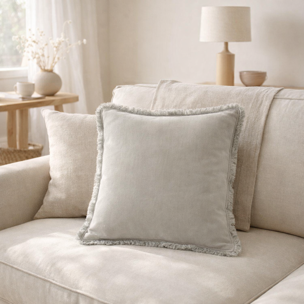 Coussin uni Fara Perle 45 x 45 en situation