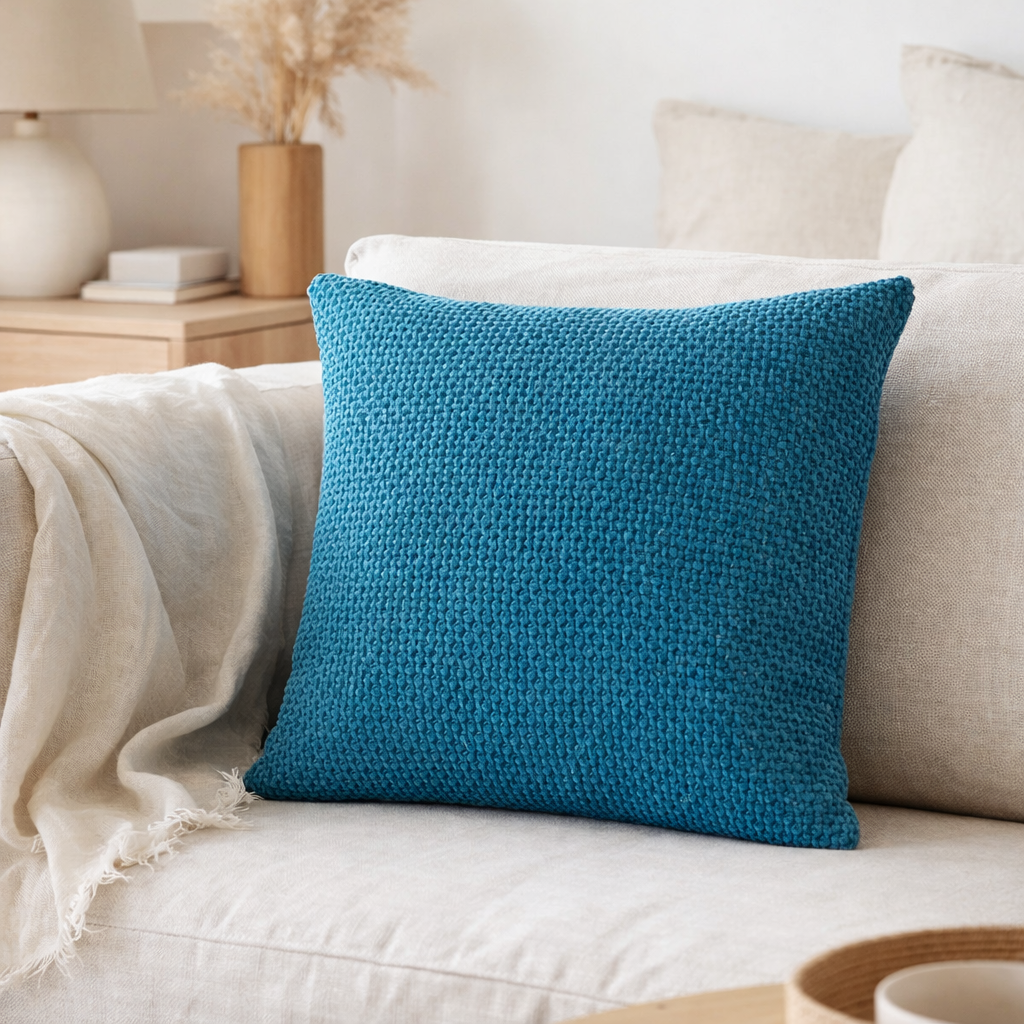 Coussin Maia Bleu Topaze 45 X 45 en situation