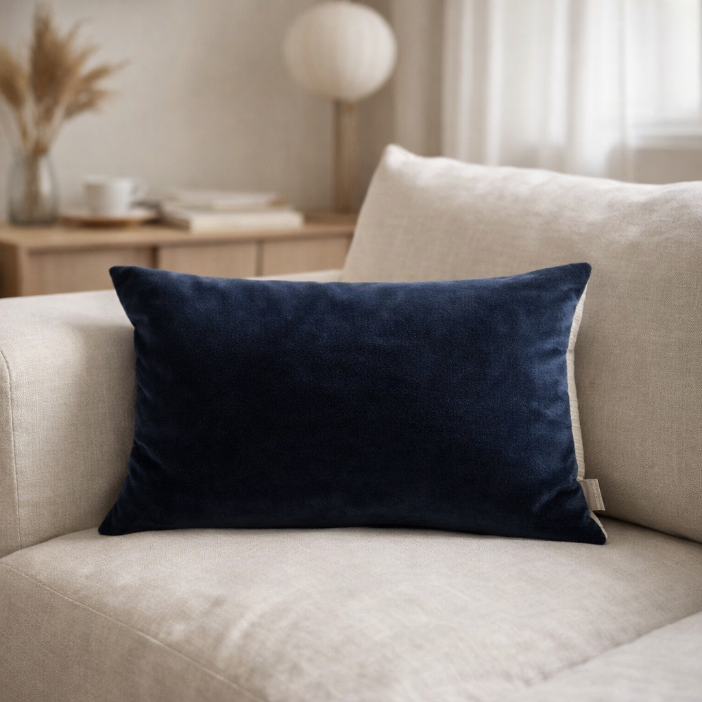 Coussin uni Elise Cobalt 30 X 50 en situation