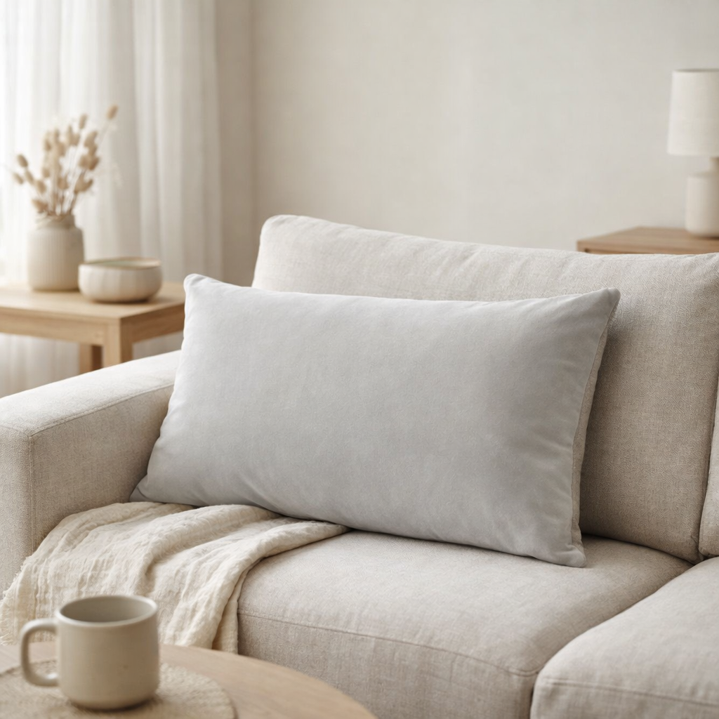 Coussin uni Elise Perle 40 x 65 en situation