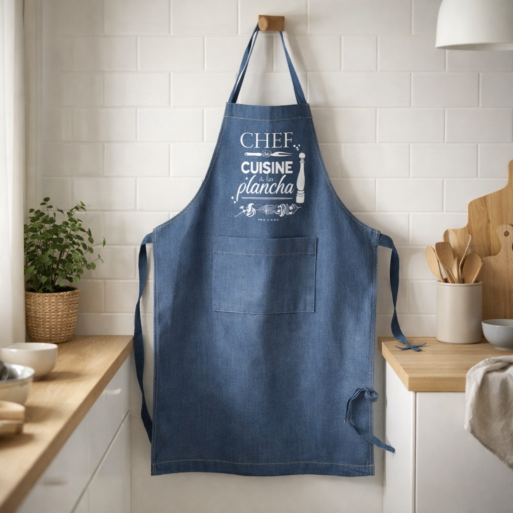 Tablier de cuisine Plancha Jeans 90 x 72 en situation