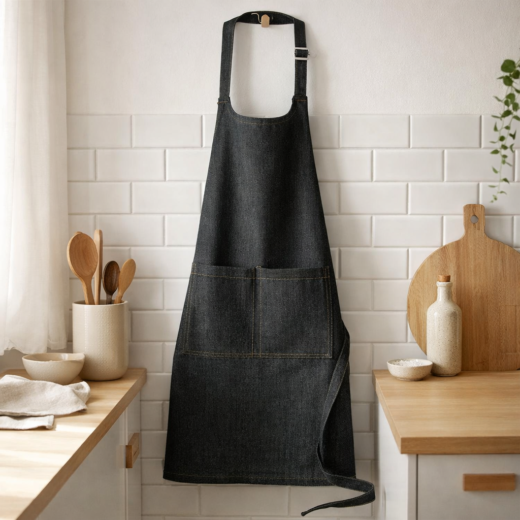 Tablier de cuisine Davis Noir 85 x 70 en situation