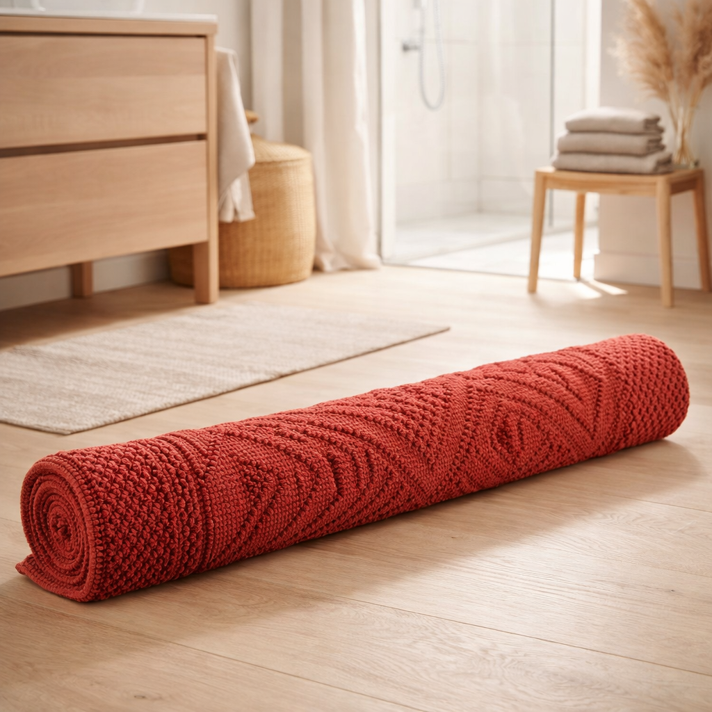 Tapis de bain uni Enzo Brique 54 x 110 en situation