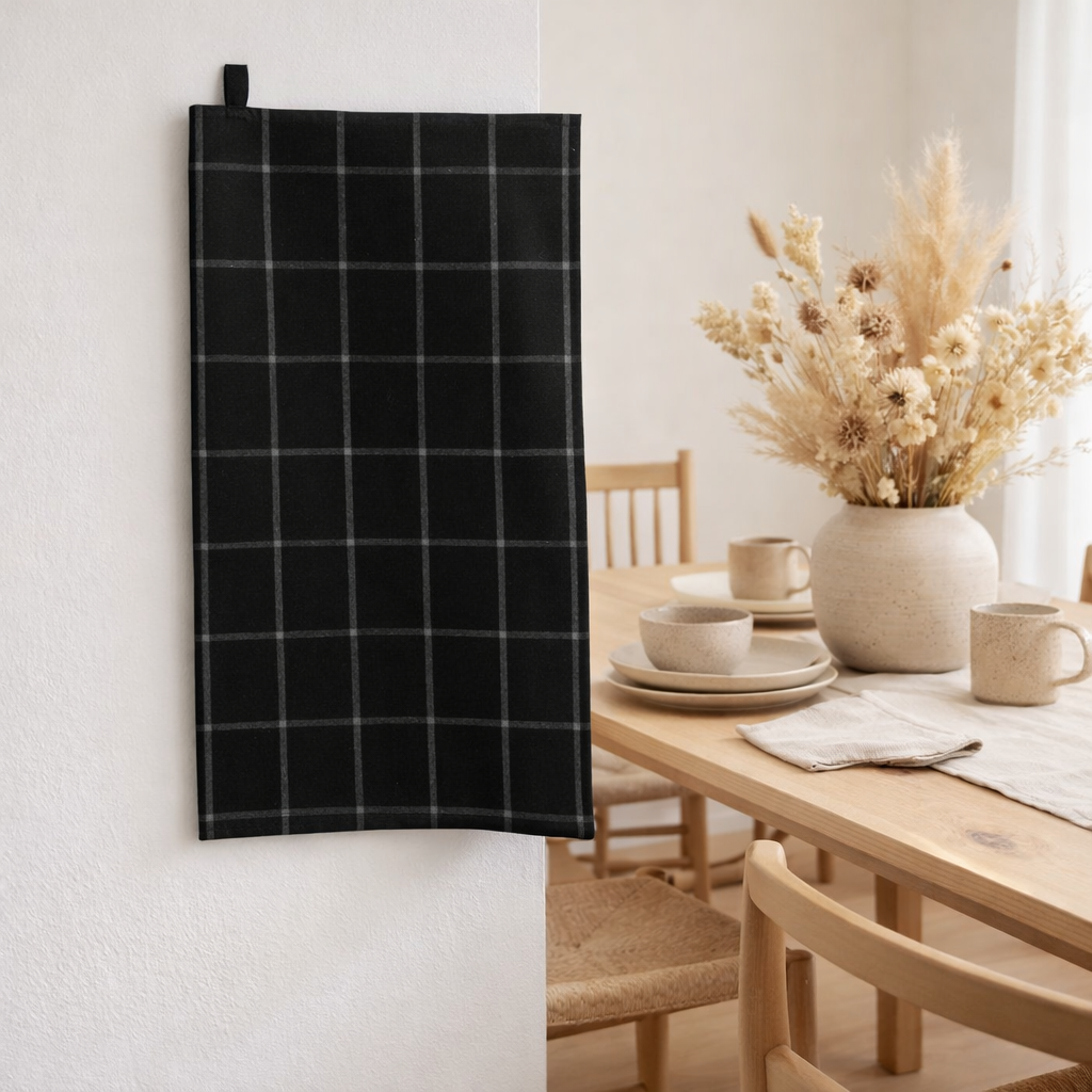 Torchon recycle Doha Noir 50 x 70 en situation