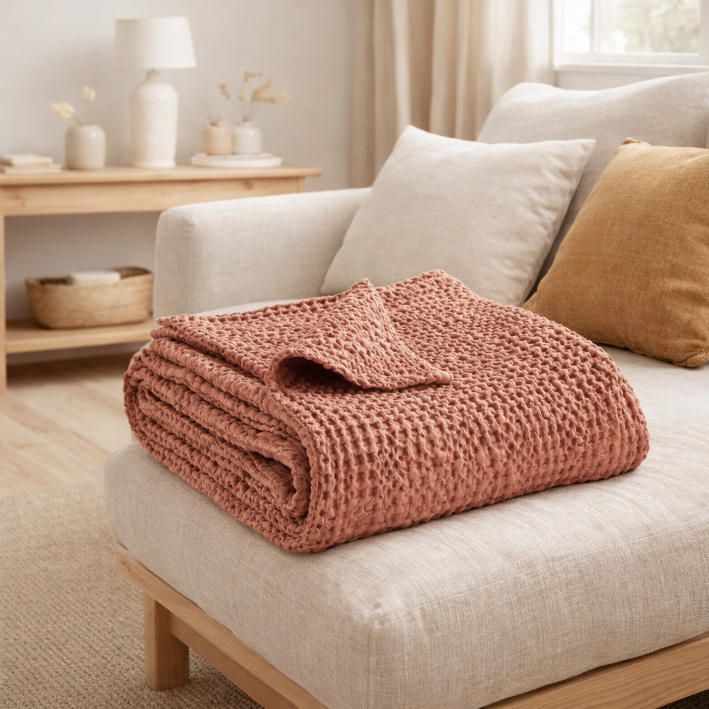 Plaid Stonewashed Tana Blush 140 x 200 en situation