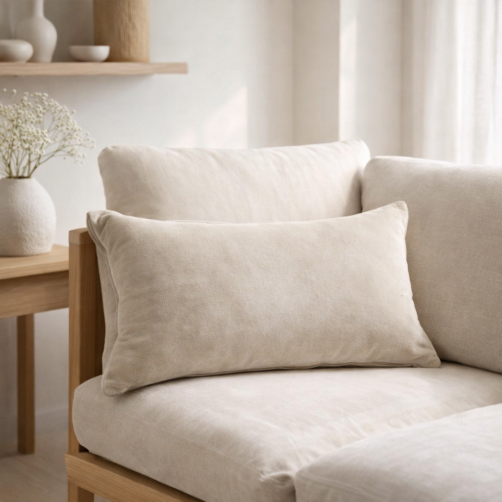 Coussin uni Elise Grège 30 x 50 en situation