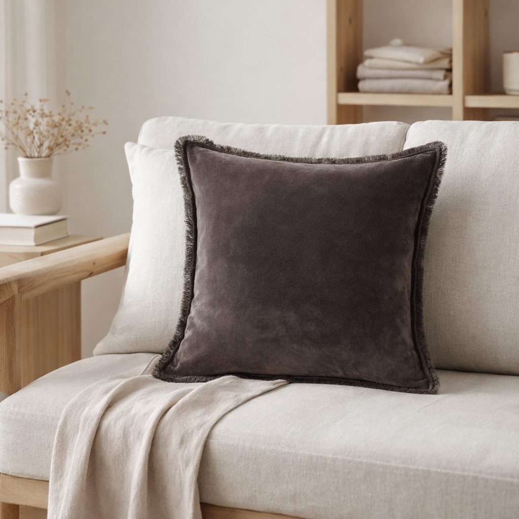 Coussin uni Fara Ombre 45 x 45 en situation